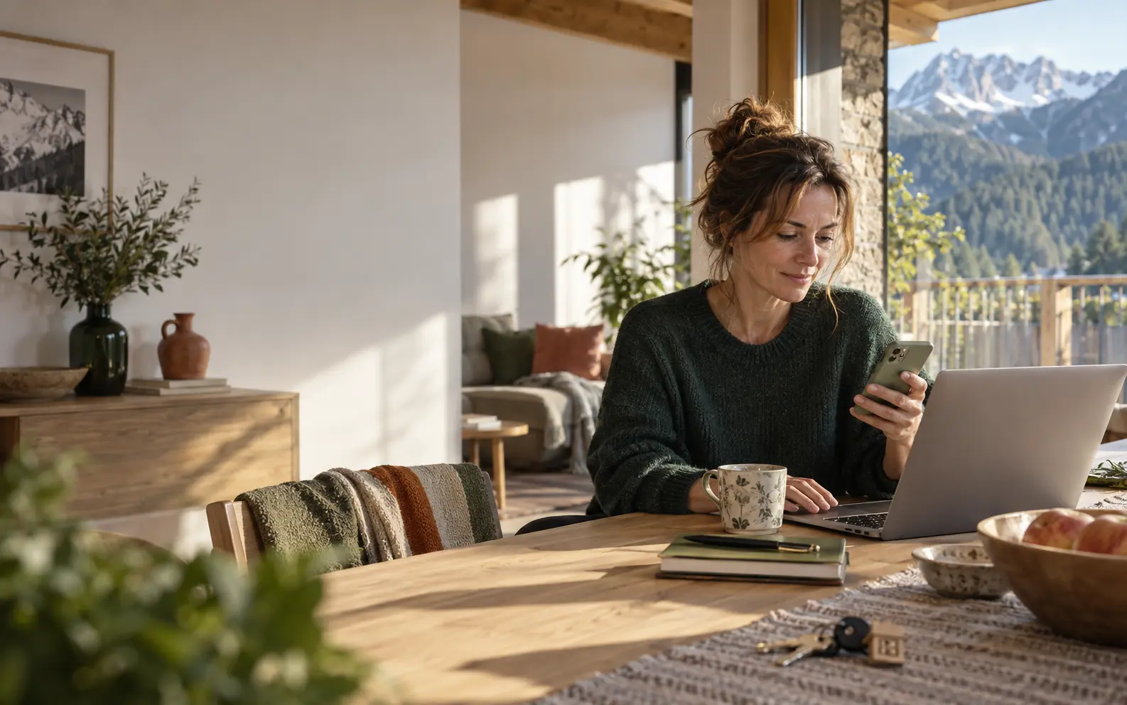 Una host controlla le sue case dal portatile e dal telefono